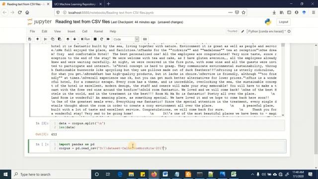 Reading text from dataset in CSV format in python смотреть онлайн