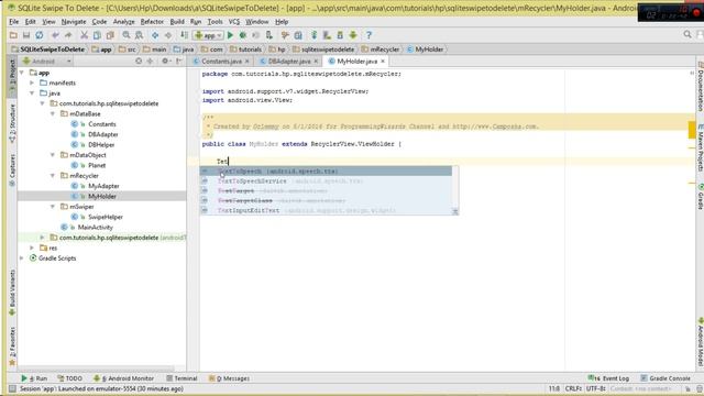 Android SQLite Database 07 : INSERT SELECT DELETE - Swipe To Delete [ItemTouchHelper] смотреть онлайн