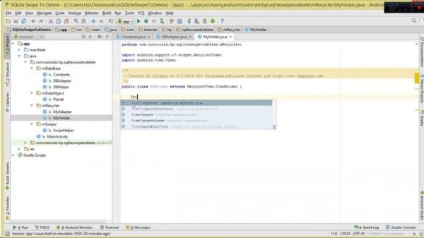 Android SQLite Database 07 : INSERT SELECT DELETE - Swipe To Delete [ItemTouchHelper]