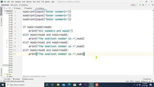 smallest among three numbers || python programming for beginners смотреть онлайн