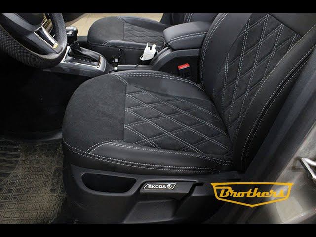 Чехлы на Skoda Octavia A5 с серой строчкой, ромбы, продление передних сидений алькантарой смотреть онлайн
