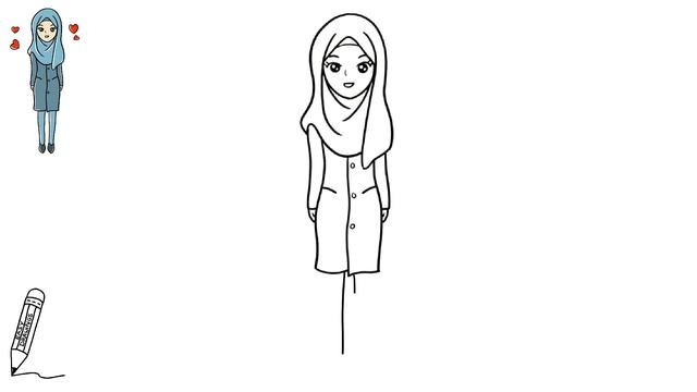 How To Draw A Cute Girl With Hijab | Girl Wearing Hijab, Cute Easy Drawings