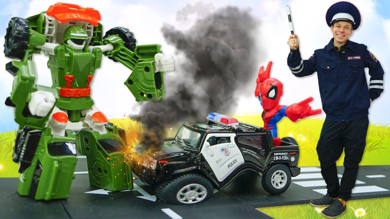 Видео игры - Тобот и Инспектор Фёдор ловят нарушителей! Роботы Трансформеры и Супергерои игры гонки смотреть онлайн