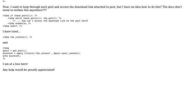 Wordpress: Accessing download link from the loop with WP Download Manager Pro смотреть онлайн