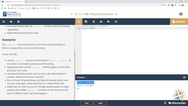Python Institute lab 2.1.1.7 смотреть онлайн