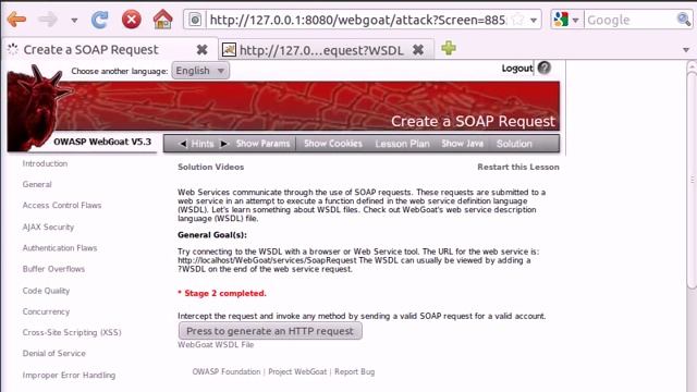 WebGoat v5.3 - Web Services - Create a SOAP Request смотреть онлайн