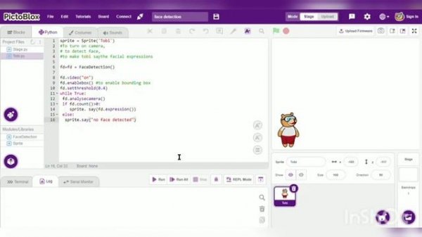 Face detection using python language in pictoblox