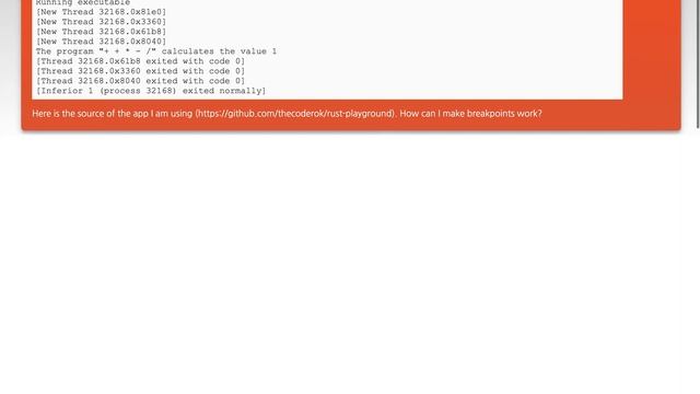 Breakpoints not hit when debugging Rust with gdb in Visual Studio Code смотреть онлайн