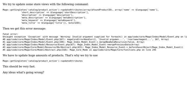 Magento: Error on Mage::getSingleton('catalog/product_action')-＞updateAttributes смотреть онлайн