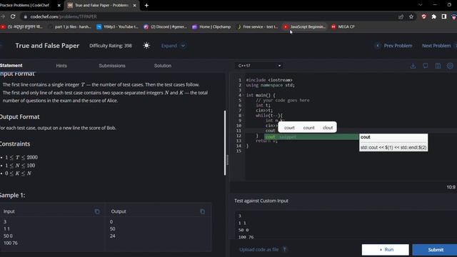 True and False paper 398 codechef смотреть онлайн