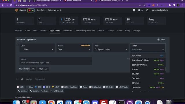 Майнинг монеты CLORE, настройка и запуск. HiveOS