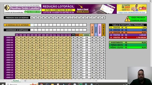 Redução LOTOFÁCIL 20 dezenas para 15 "sem fixas" em 30 jogos - 12 Ptos SE 14 Acertos - BAIXE GRÁTIS смотреть онлайн