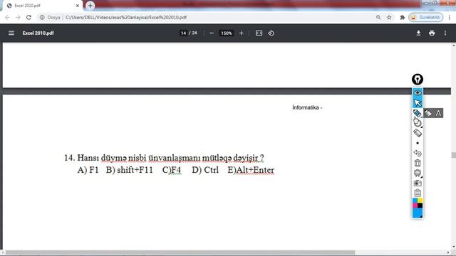 MS Excel 2010 - QƏBUL TİPLİ 25 SUAL смотреть онлайн