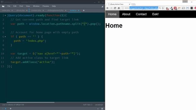 jQuery Tutorial: Add Active Class to Navigation Menu Item Based on URL смотреть онлайн