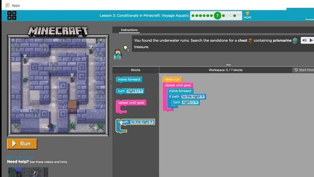 Code.org - Course E (2019) - Lesson 3 : Conditionals in Minecraft Voyage Aquatic смотреть онлайн