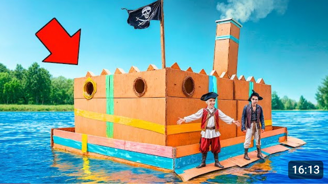 ГИГАНТСКАЯ КАРТОННАЯ ЛОДКА Челлендж ! Часть 3 смотреть онлайн