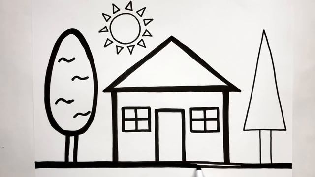 How To Draw A House From Shapes. Drawing And Coloring For Kids And Toddlers. Educational Drawing.