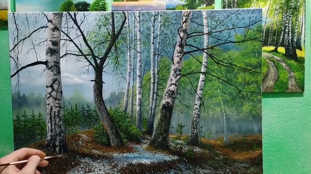 Туманный лес после грозы маслом часть 3 как рисовать березы листья траву смотреть онлайн