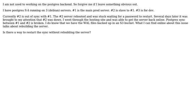 Databases: Postgres master and slave out of sync смотреть онлайн