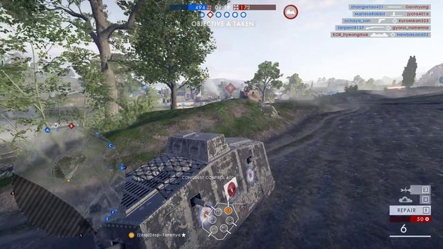 Battlefield 1 Conquest Giant Shadow 60-0 - A7V HeavyTank. 2017-06-25 смотреть онлайн
