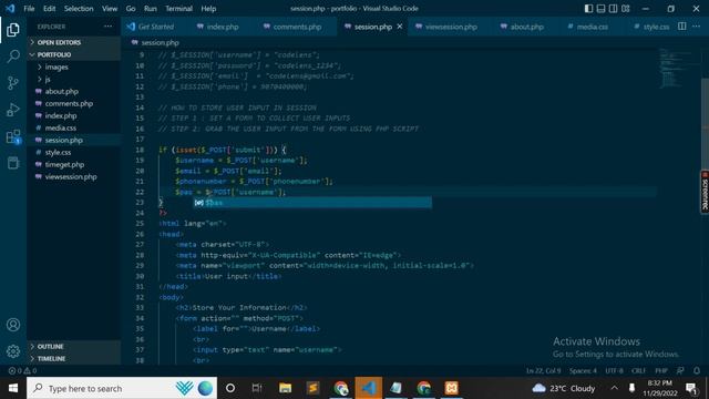 PHP SESSION PART 2 - getting inputs from user using html form element смотреть онлайн