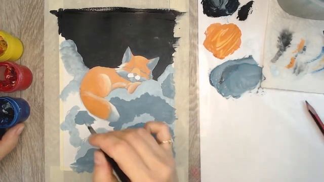 Рисуем звёздное небо и спящую лисичку гуашью. Запись вебинара "Небесный сон" смотреть онлайн