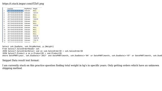 SQL Trying to find total weight смотреть онлайн