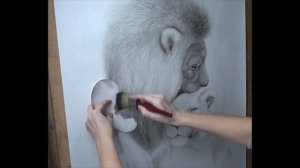 Рисунок в технике "сухая кисть". Львы