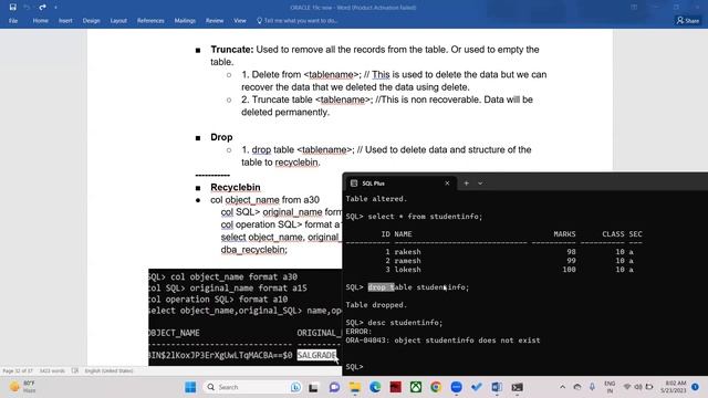 Oracle 19c tutorial - DDL - Drop, recyclebin, flashback, purge commands by lokesh jammugani смотреть онлайн