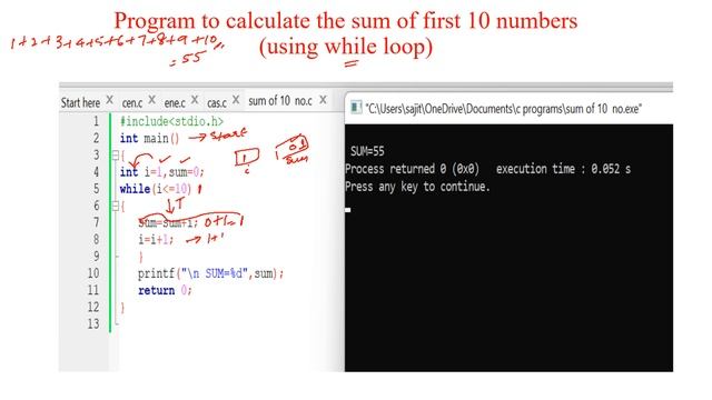 sum of first 10 numbers using while loop смотреть онлайн