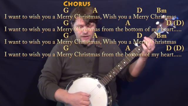 Feliz Navidad - Banjo Cover Lesson with Chords and Lyrics - G A D Bm смотреть онлайн