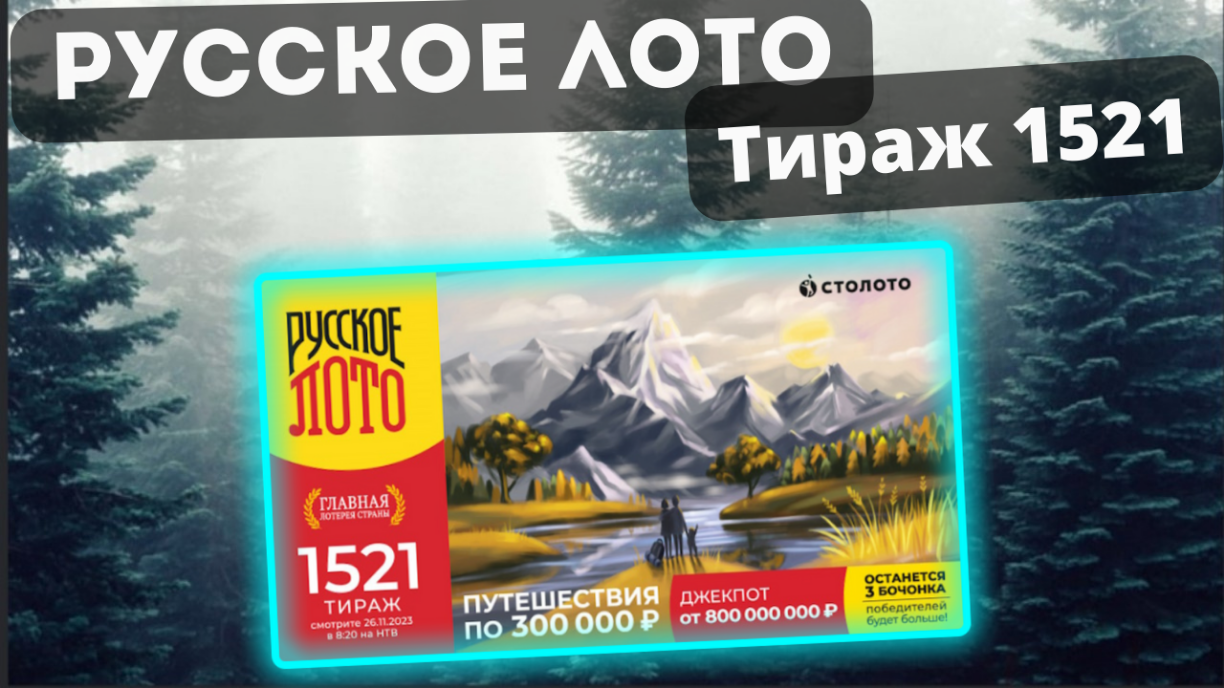 Русское лото, 1521 Тираж, Проверить билет, Путешествия по 300.000₽