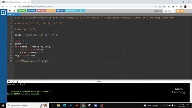 Find average of all values of dictionary without using function | Python | English | Tutorial | 202 смотреть онлайн