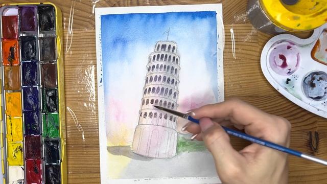 Как нарисовать Пизанскую башню карандашом и акварелью начинающим | Рисунок для детей смотреть онлайн