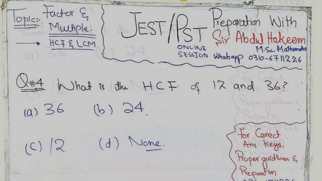 Part4 Mcqs||JEST/PST Maths Preparation||Important Mcqs||Topic Factor & Multiple|| смотреть онлайн