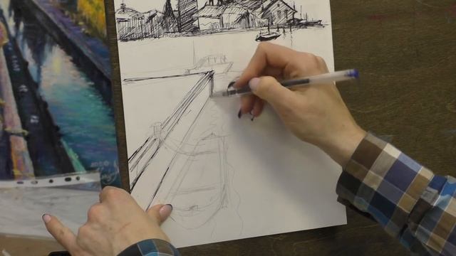 Венецианский пейзаж гелевой ручкой смотреть онлайн