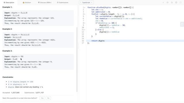 How to Add One Into Array of Number? - Typescript Challenge - Leetcode problem 018 смотреть онлайн