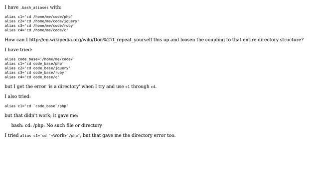 How can I create a "base" for other aliases to refer to and enable cd base/x command directories? смотреть онлайн