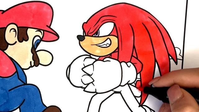 Knuckles Destroys Mario / Super Mario coloring / Knuckles coloring pages смотреть онлайн