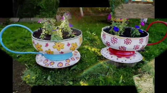 Клумбы из покрышек и шин в виде чайных чашек. Устроим цветочное чаепитие в саду смотреть онлайн