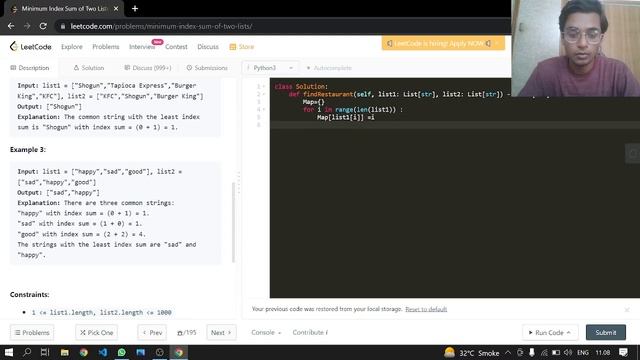599. Minimum Index Sum of Two Lists | Leetcode | Python смотреть онлайн