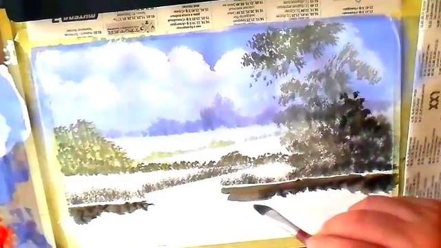 Как нарисовать гуашью пейзаж для новичков поэтапно/How to draw gouache landscape for beginners смотреть онлайн