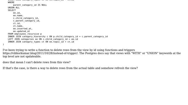 Databases: Is there any way to delete from this postgres 9.6 view? смотреть онлайн