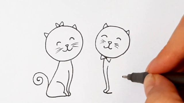 Как нарисовать двух котиков/How to draw two cats смотреть онлайн