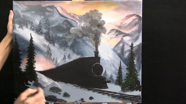 Learn How to Draw and Paint with Acrylics WINTER TRAIN-Easy Beginner Acrylic Painting Tutorial смотреть онлайн