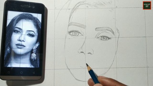 how to draw a face using grid method easily from mobile . смотреть онлайн