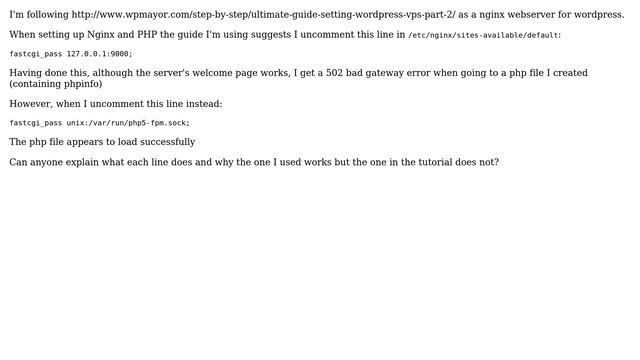 Setting up a Nginx config file with php-fpm results in 502 bad gateway смотреть онлайн