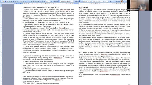 Семинар Владимира Стрелова. Евангелие от Иоанна 6.1-21/ Мк. 6.31-53 (умнож. хлебов, хожд. по водам)