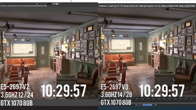 Benchmark Blender Barbershop CPU - E5 2697 V3 Vs E5 2697 V2
