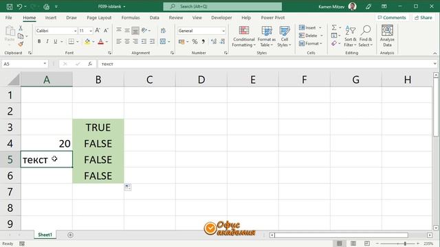 Excel ISBLANK функция - връща TRUE, ако клетката е празна, в противен случай връща FALSE смотреть онлайн